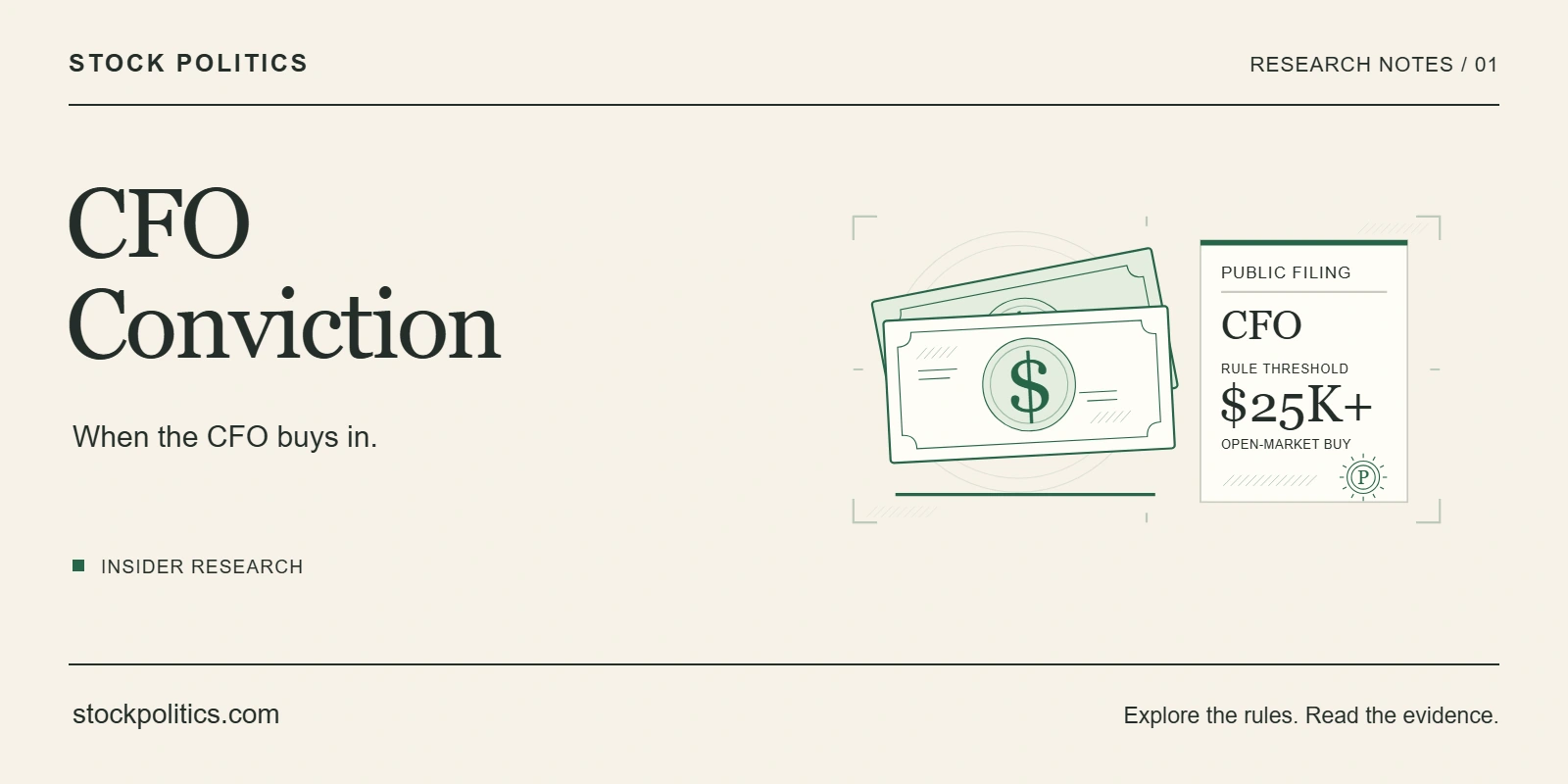 CFO Conviction landscape card. When the CFO buys in.