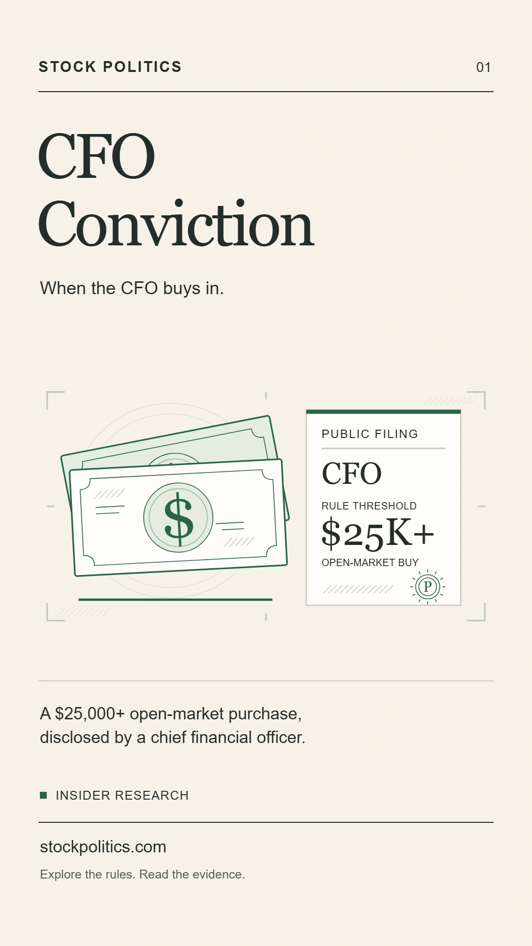 CFO Conviction vertical poster. When the CFO buys in.